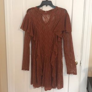 Free People Bronze Ruffle Mini Dress